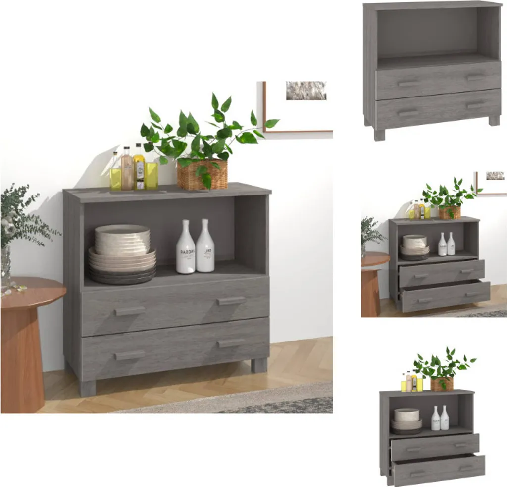 Sideboard Grigio Chiaro HAMAR 85x35x80 cm Pino Massiccio - vidaXL