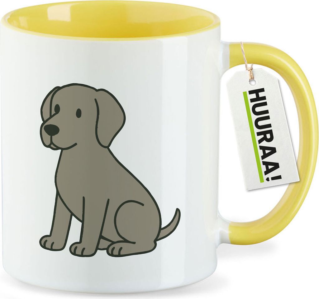 Huuraa Kaffeetasse Weimaraner Comic Weimi 330ml Gelb Keramik Kaffeebecher Geschenkidee