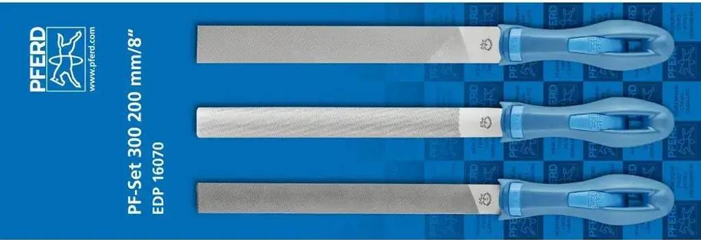 PFERD Set di lime con manico Assortimento di lime da 3 pezzi da 200/300 mm per artigiani e bricolage esigenti