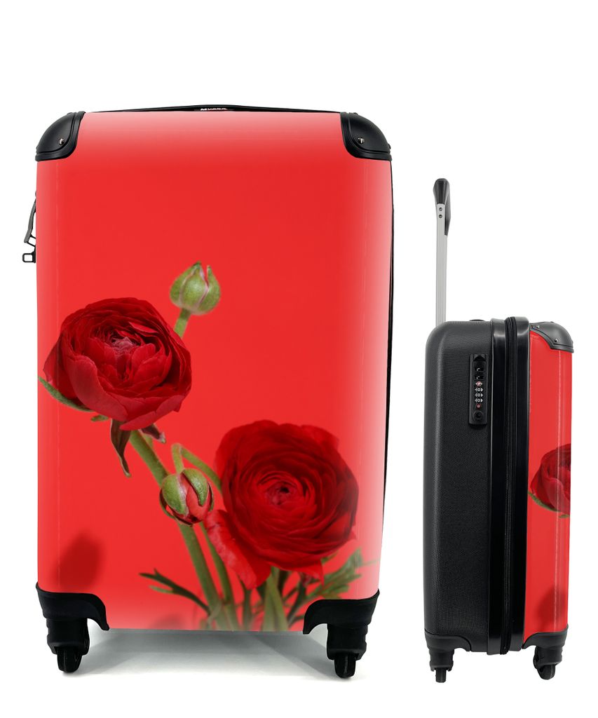 MuchoWow Koffer Handgepäck Trolley Rollkoffer Kleine Reisekoffer mit 4 Rollen - Rote Butterblumen auf rotem Hintergrund - Cabin Size < 55x40x23 ...