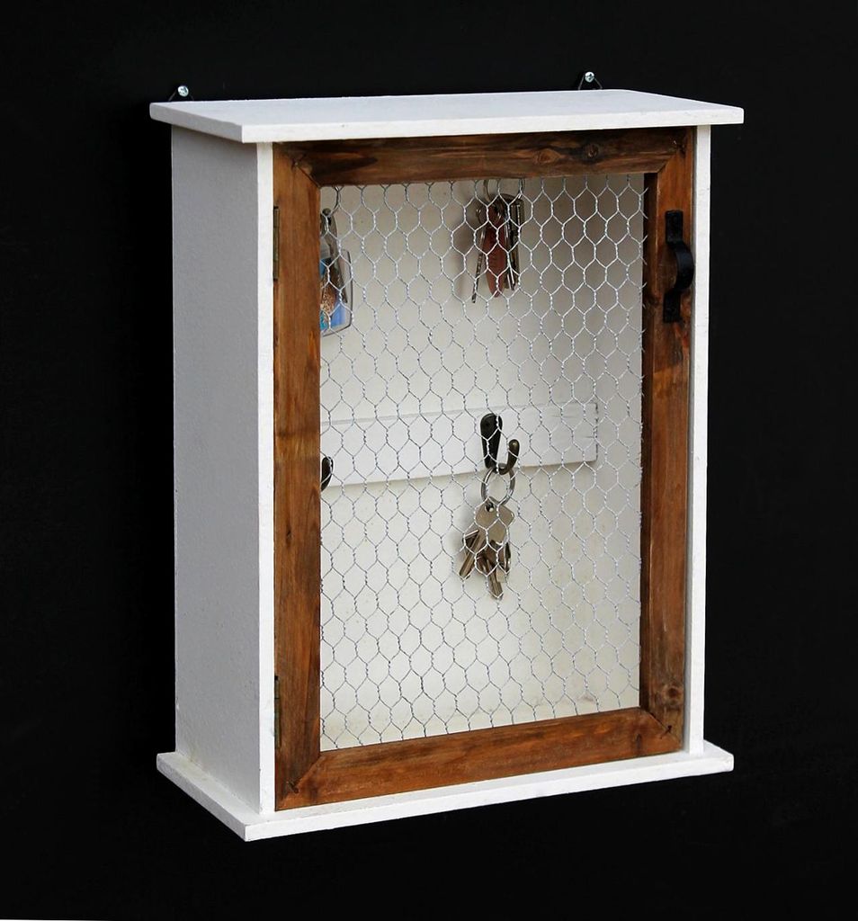 Schlüsselregal Holz Weiß Briefablage Wandregal Schlüsselkasten 12045 Regal 42 cm Vintage Shabby Landhaus Küchenregal