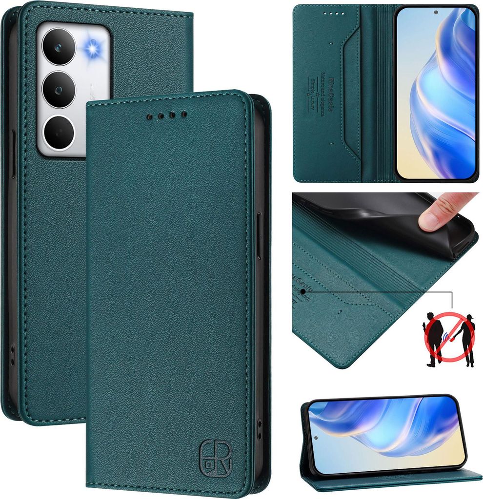 Lederhülle für Realme C71 Hülle Flip Brieftasche Kartenfächern Ständer Schutzhülle Dunkelgrün