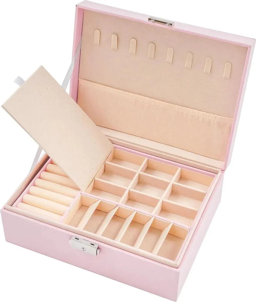 Scatola Portagioie Velluto e Pelle Rosa con Chiave - Design Moderno
