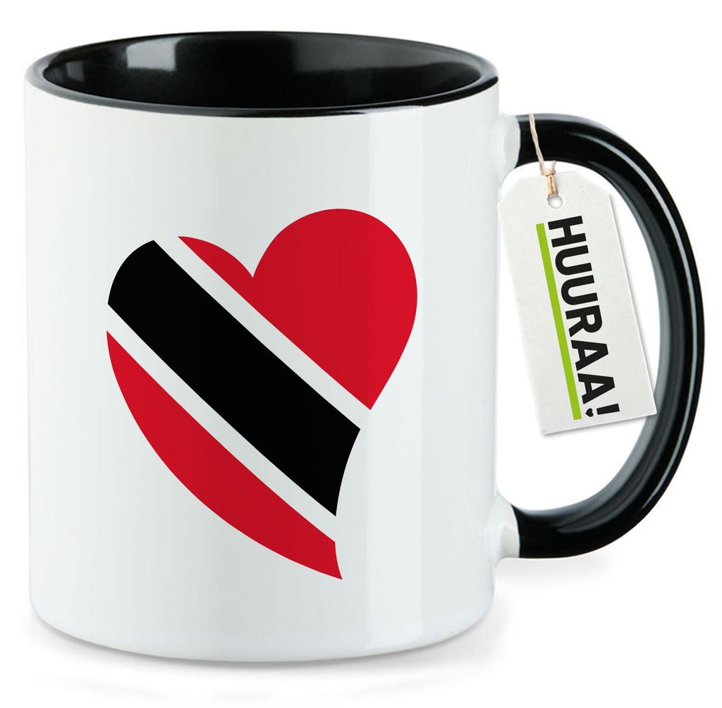 Huuraa Kaffeetasse Trinidad und Tobago Flagge Herz 330ml Schwarz Keramik Kaffeebecher Geschenkidee