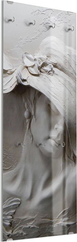 DEQORI Kleiderhaken aus Glas 50x125 cm 'Skulptur einer Lady' Wand Garderobe Paneel Haken