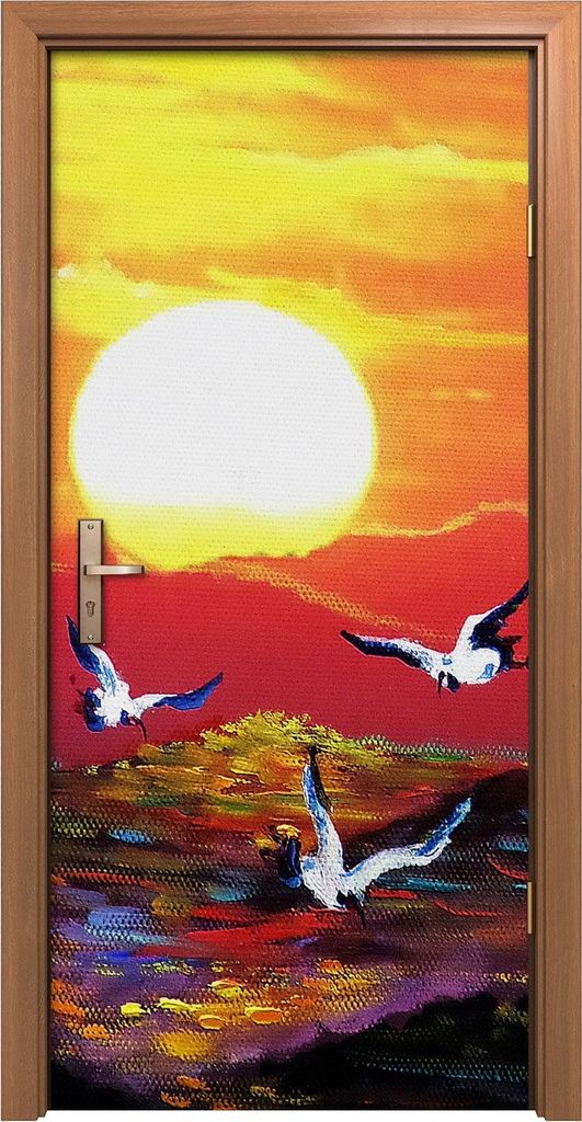 Türposter 90x200 cm Türaufkleber Türtapete Türfolie Klebefolie Malerei Acrylfarbe Kunst Sonnenaufgang