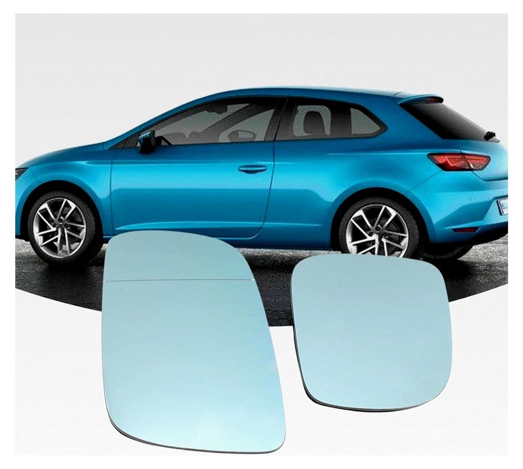 Heizbare Spiegelgläser für Außenspiegel (links und rechts) asphärisch konvex blau Set kompatibel mit Bora Golf 4 Passat Ibiza