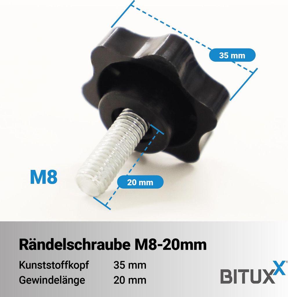 Bituxx Rändelschraube Feststellschraube M8 x 20 mm MS-19664