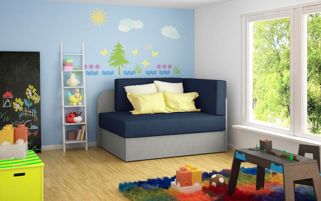 Krudox ROS 1-Sitzer Kindersofa mit Schlaffunktion ausziehbar 104×60×75 cm mit Bettkasten, Sofa Bett für Kinderzimmer, Stoff Alova 79/10