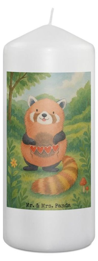 Mr. & Mrs. Panda Kerze Roter Panda Design 19 x 8 cm - Weiß - Geschenk, Lustige Sprüche, Bedruckte, Erinnerungskerze, Liebling, Liebe, Blockkerze,...