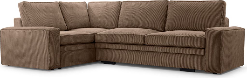 FEDVE Ecksofa Sofa Eckcouch Kellas Form Couch Wohnlandschaft Wohnzimmer Schlaffunktion Seite Links Braun (Lincoln 17)