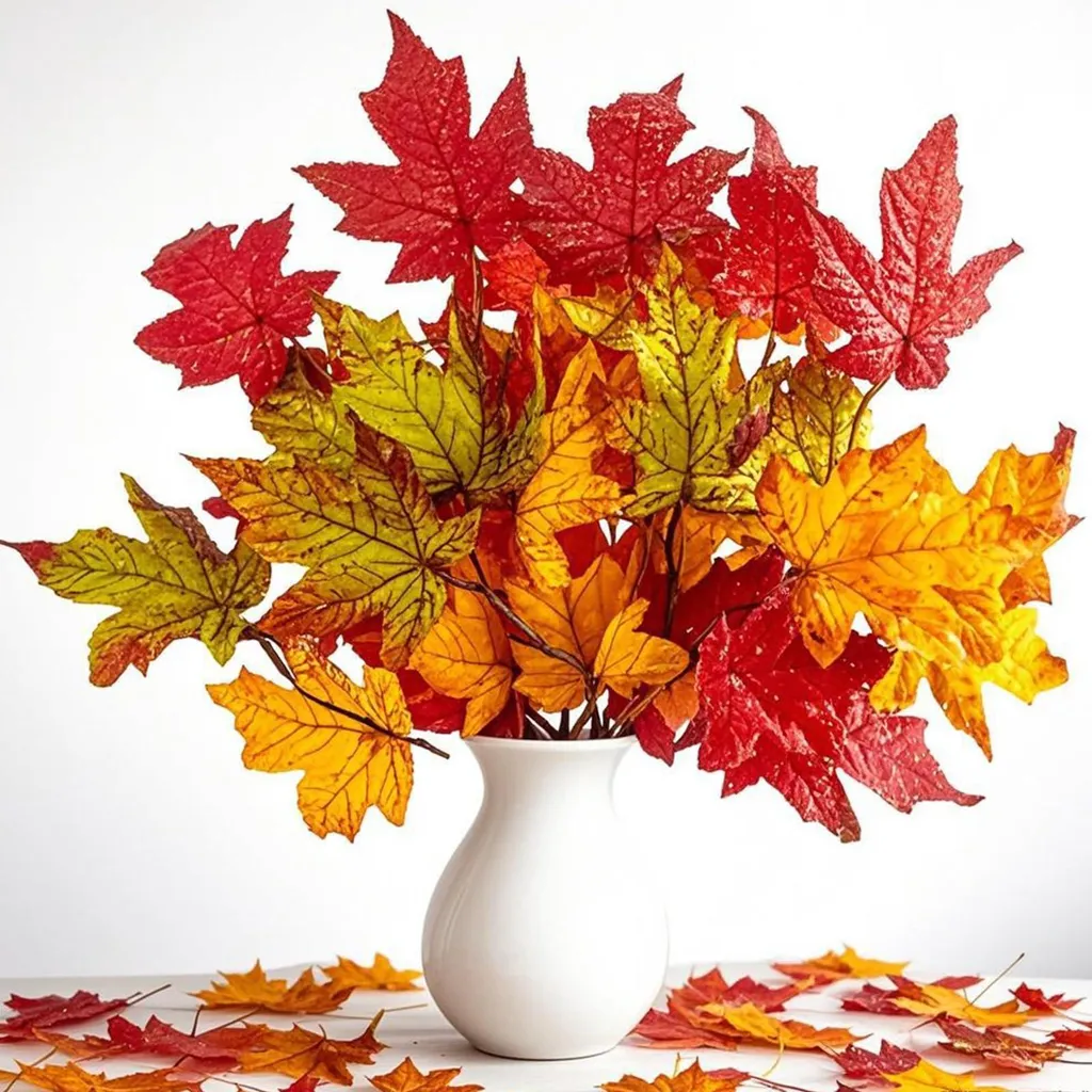 Branche d'Érable Artificielle en Velours pour Décoration d'Automne Orange