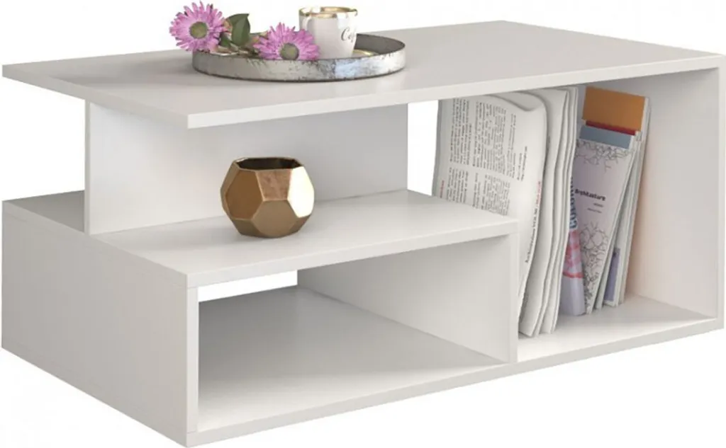 Table basse LIHUA blanc mat anti-traces, plateau résistant et durable