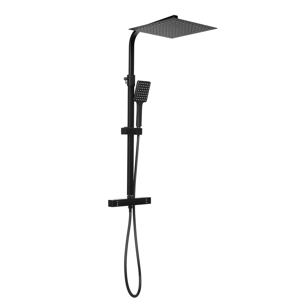 Colonne de douche thermostatique noire avec douchette - Douche Pluie