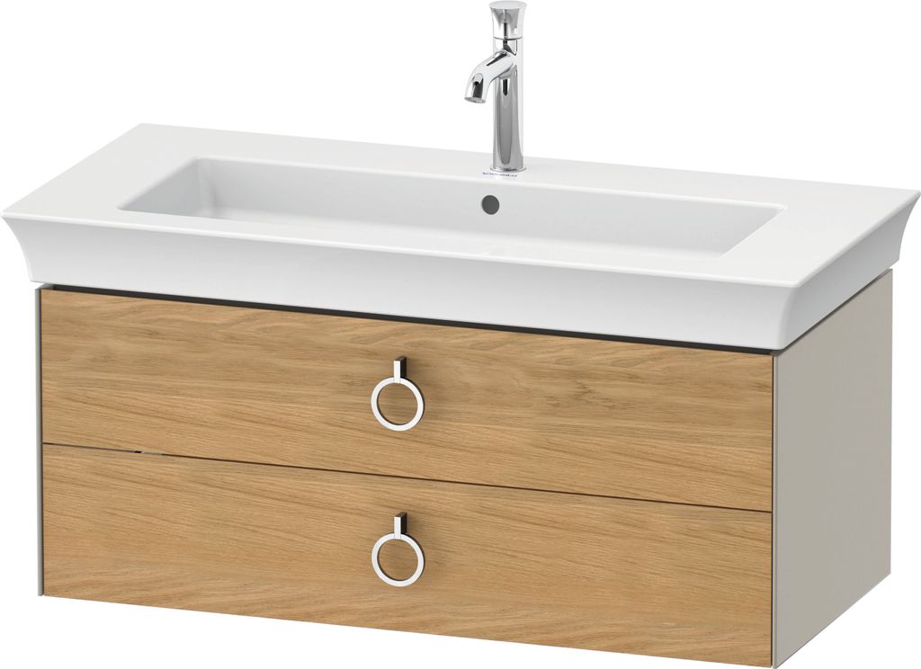 Duravit White Tulip, Waschtischunterbau wandhängend, Breite 984 x Tiefe 458mm, mit 2 Schubkästen, mit Griff, WT43520H560