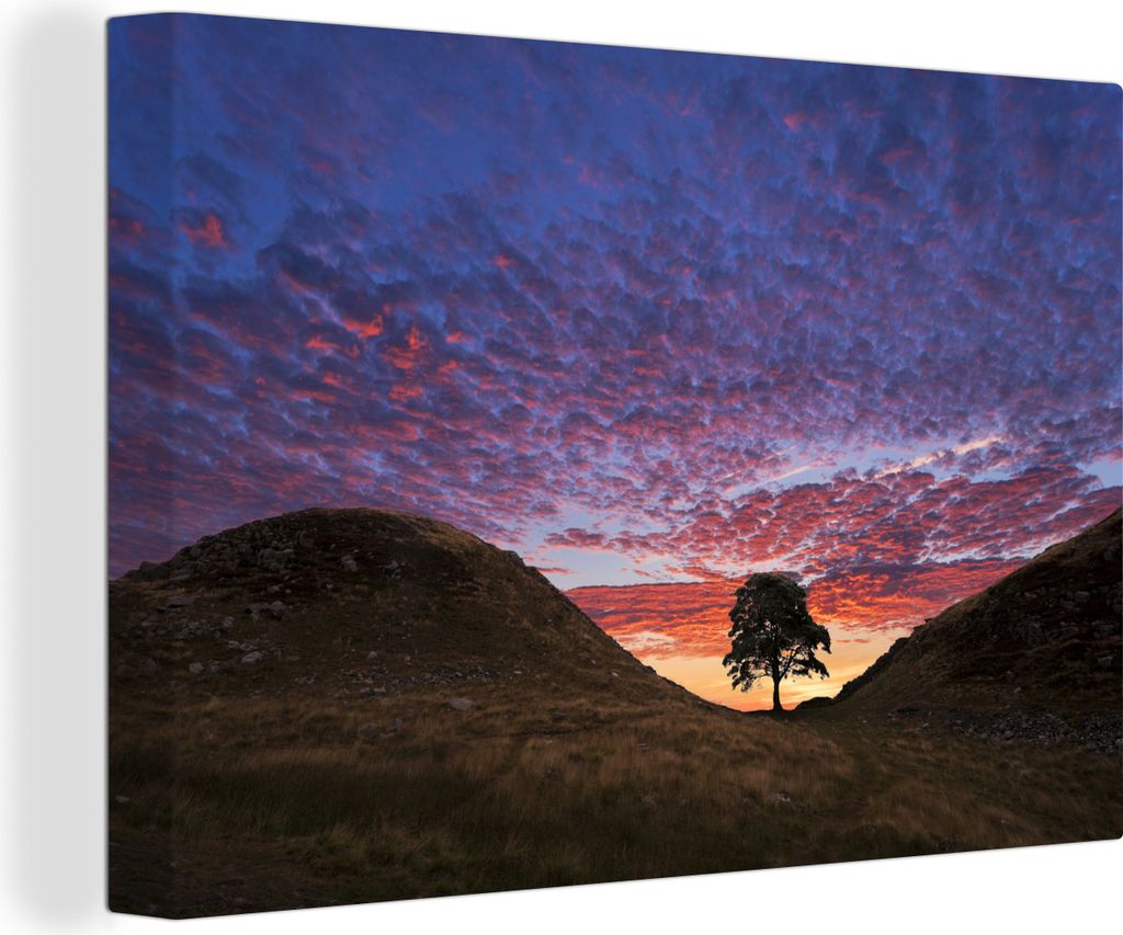 OneMillionCanvasses - Leinwandbilder - 140x90 cm, Farbenfroher Himmel über dem Northumberland National Park in England, Wandbilder Kunstdruck Wa...
