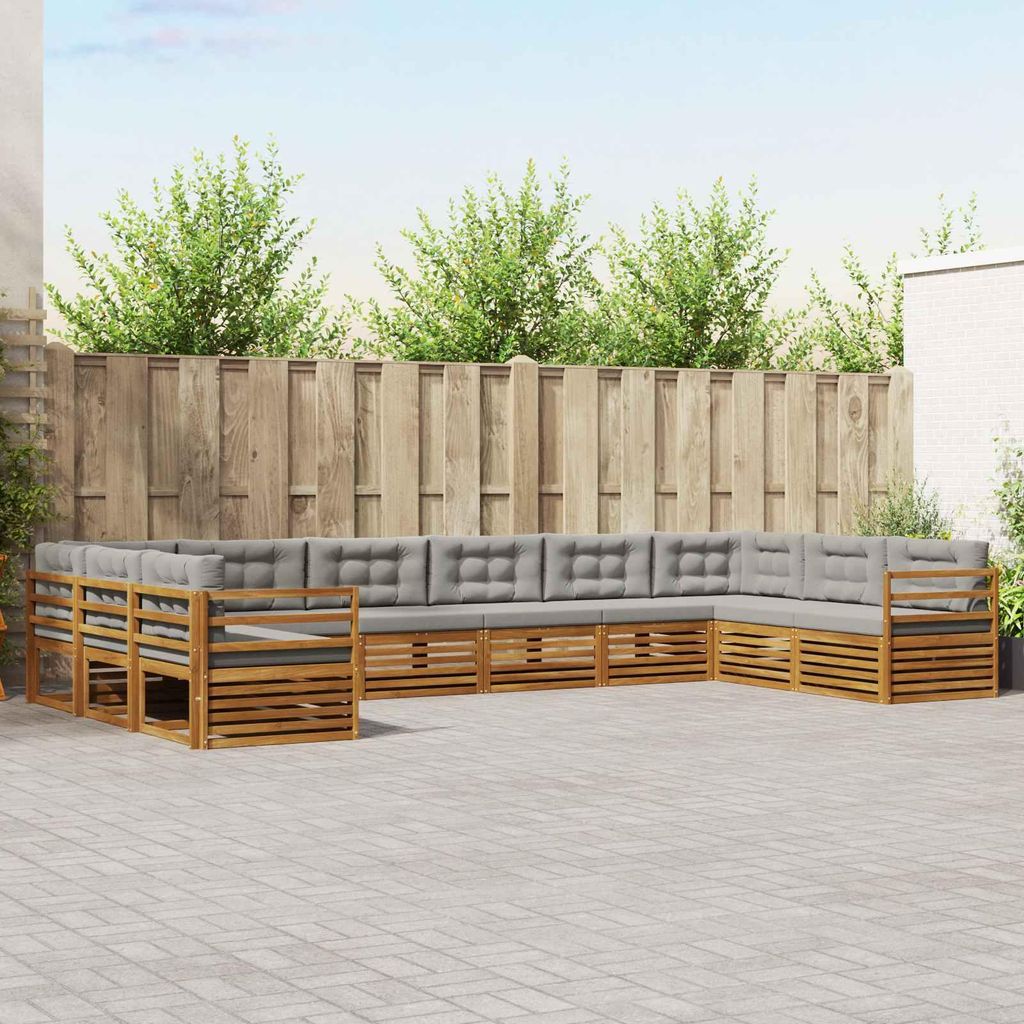 "SALE 2026"Sofagarnitur - CLORIS - Balkonmöbe/Sitzgruppe - 10 pcs - Moderne Design - Natürlich und Hellgrau Massivholz Akazie - Gartensofas NeuM...
