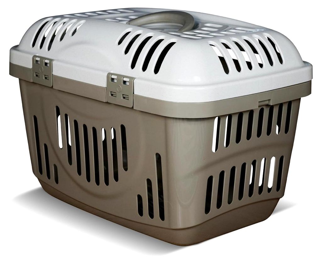 Transportbox für Katzen - Mit Sicherungsclips und Tragegriff - Kunststoff Reisebox - 49x34x32 cm Beige Creme