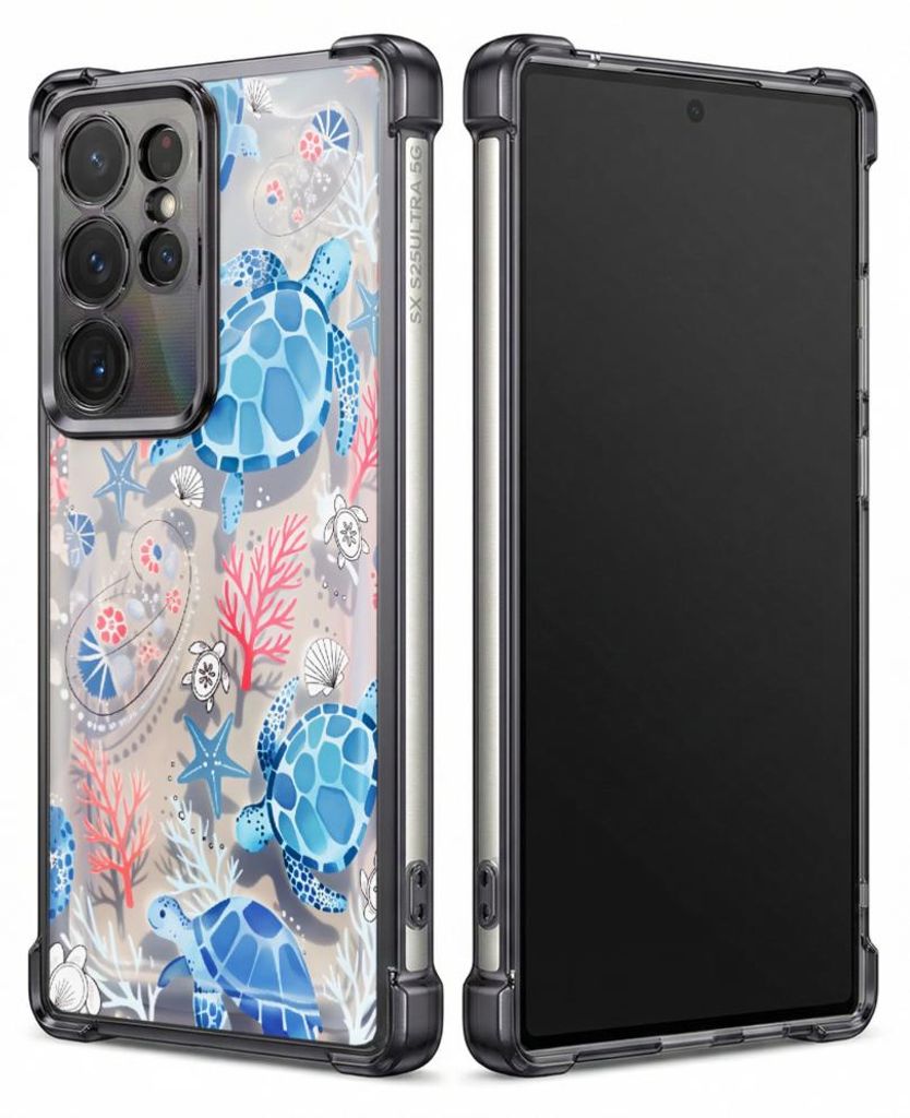 Personalisierte Hülle mit Bild für Samsung Galaxy S22 Elektroplattiert TPU Stoßdämpfer Handyhülle mit Meeresschildkröten Korallen Sterne