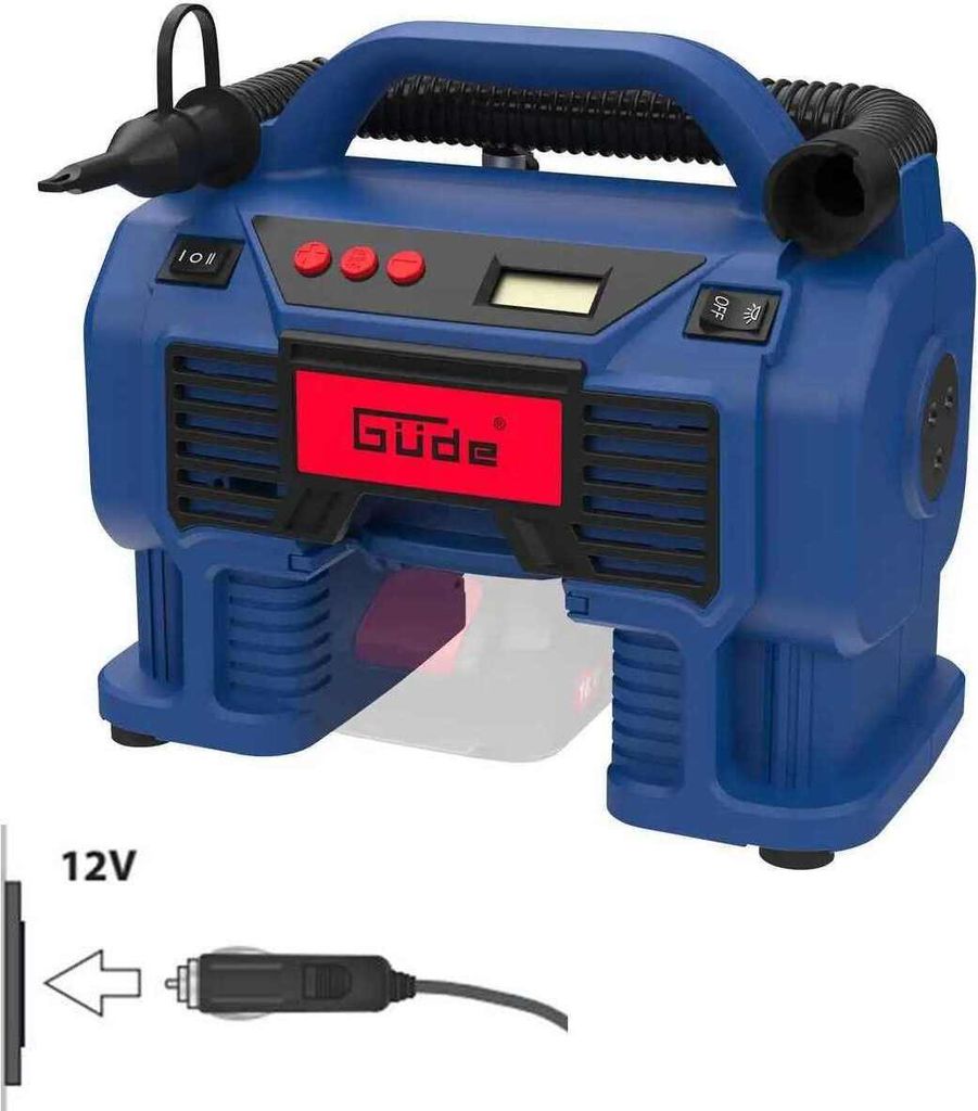 Güde Akku Kompressor K 18-0 (18V oder Zigarettenanzünder, LED-Arbeitsscheinwerfer
