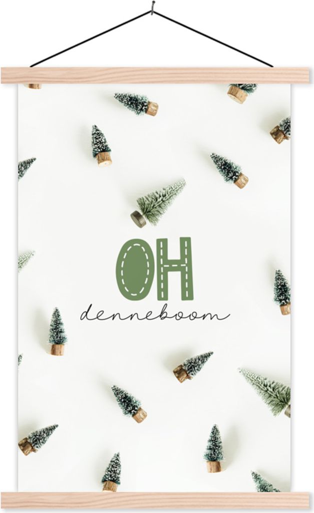 MuchoWow Textilposter Winter - Tannenbaum - Zitat 120x180 cm mit holzfarbenen Rahmen - Textil-Plakat