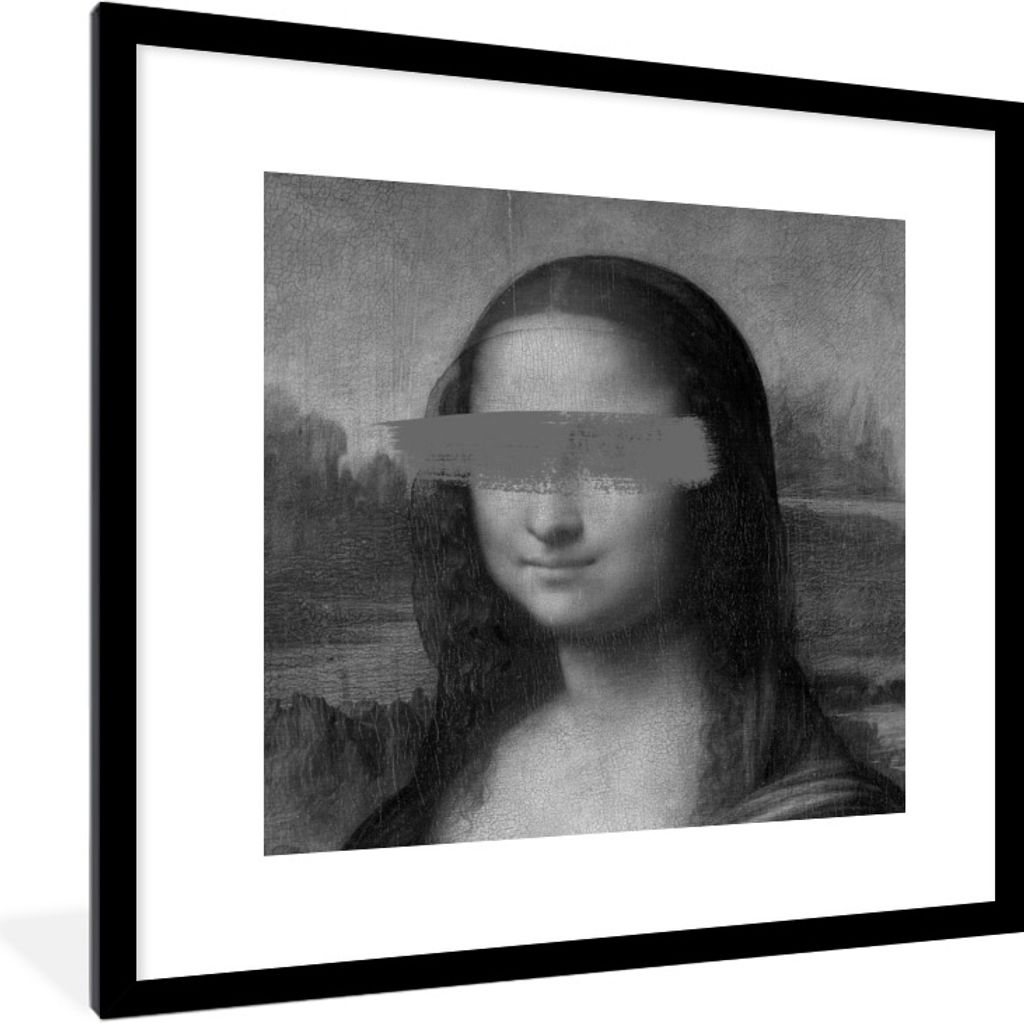MuchoWow Gerahmtes Poster Mona Lisa - Leonardo da Vinci - Schwarz - Weiß 40x40 cm - Poster mit Schwarzem Bilderrahmen Wandposter Rahmen Foto Bil...