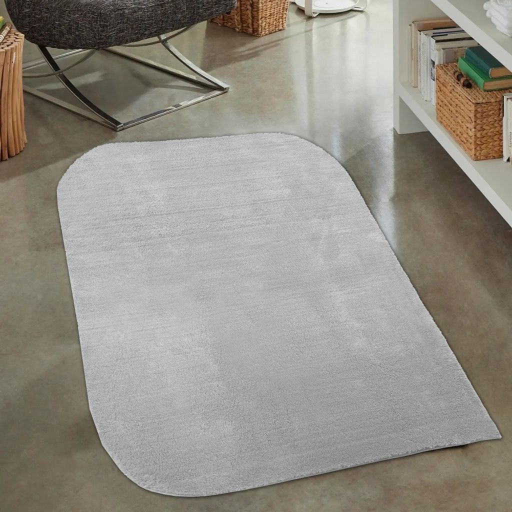 Softer uni Teppich | abgerundeten Ecken | in grau Größe - 80 x 150 cm