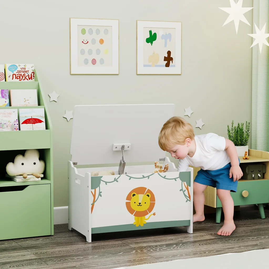 Solution rangement jouets pour salon et chambre enfant, coffre vert design