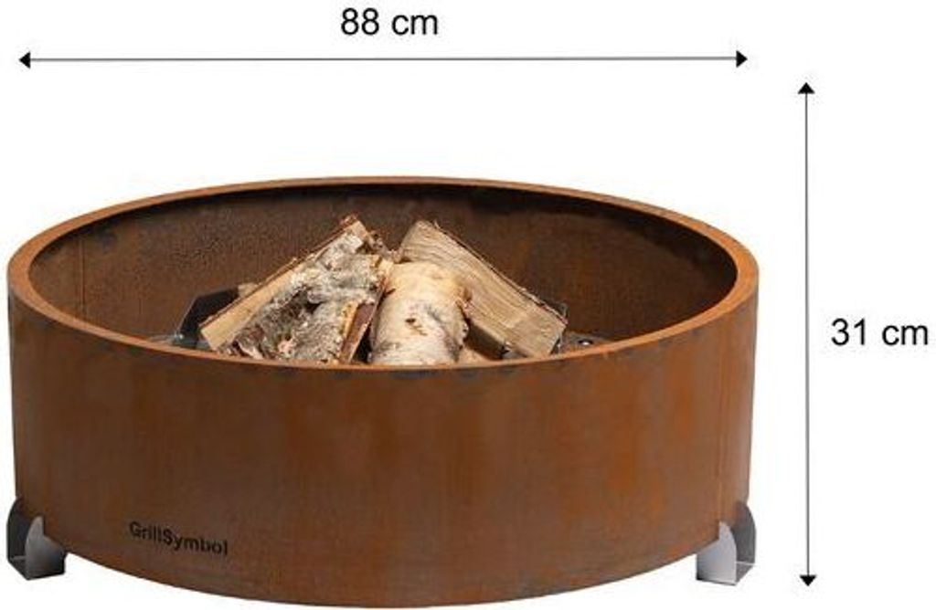 GrillSymbol Feuerschale Elias ∅ 88 cm aus Cor-Ten Stahl. Design: Petteri Wiimaa