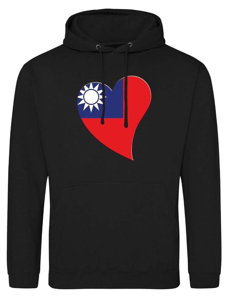 Huuraa Uni Hoodie Taiwan Flagge Herz 3XL Deep Black Vegan Sweatshirt Geschenkidee
