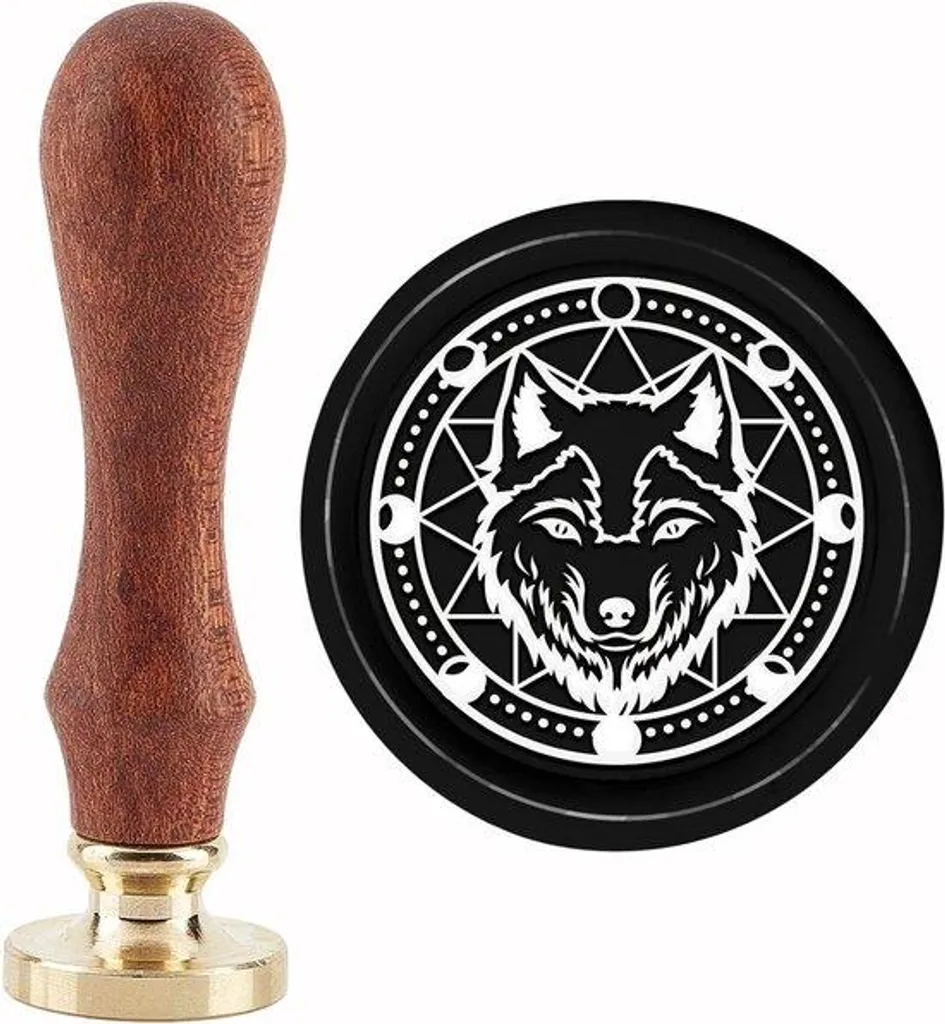 Tampon cire lune et loup en laiton 30mm style vintage pour décoration