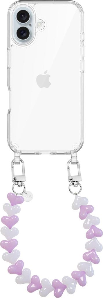 iPhone 17 - Funky Hearts (Pink & White) Transparant Cord Case