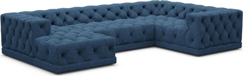 Strukturstoff U-Form XL Wohnlandschaft Meliva Dunkelblau Links