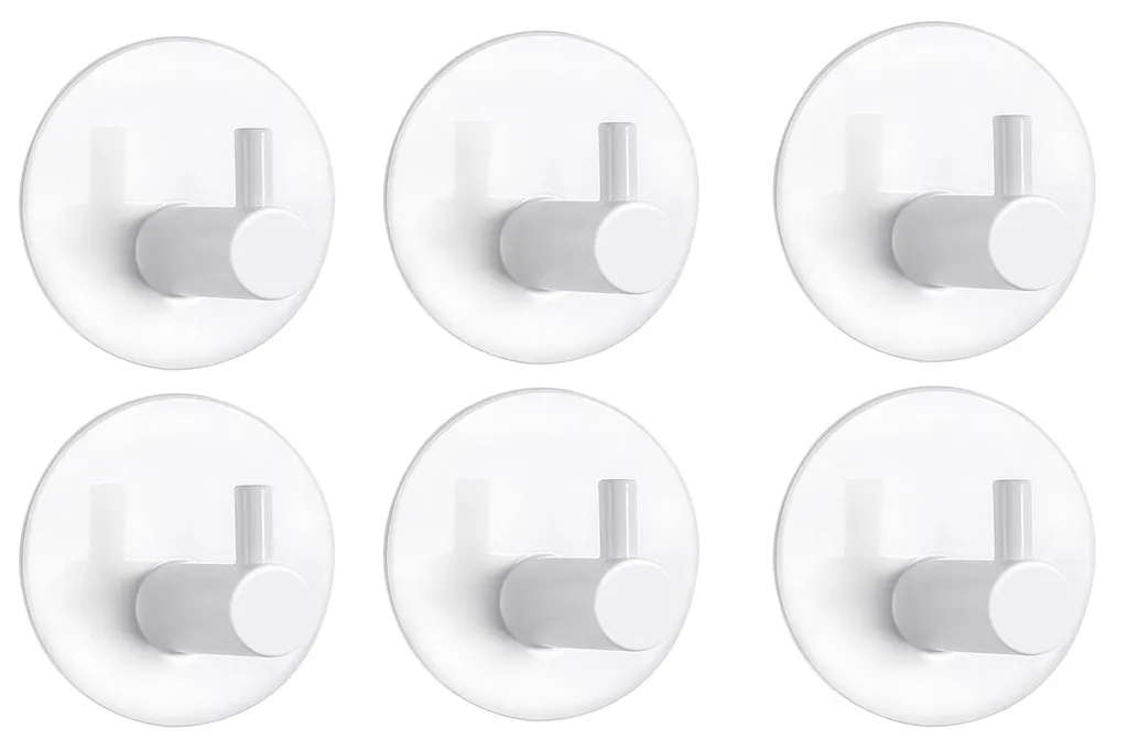 Crochets muraux inox résistants à l'eau lot de 6 pour peignoirs blanc