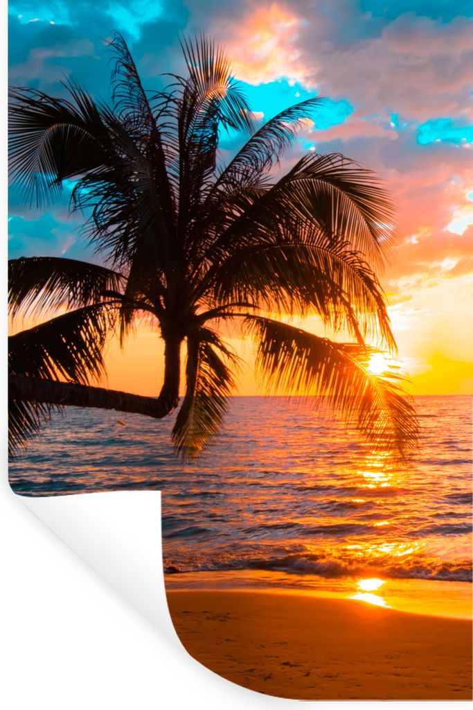 MuchoWow Wandtattoo Wandsticker Wandaufkleber Palme - Sonnenuntergang - Horizont - Strand - Meer - Tropisch 40x60 cm Selbstklebend und Reposition...