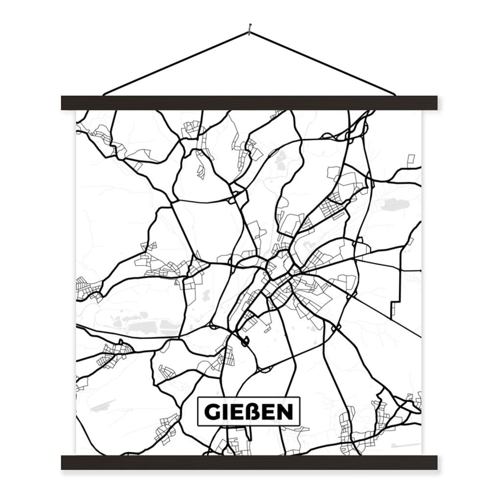 MuchoWow Textilposter Gießen - Karte - Stadtplan 60x60 cm mit schwarzem Rahmen - Posteraufhänger