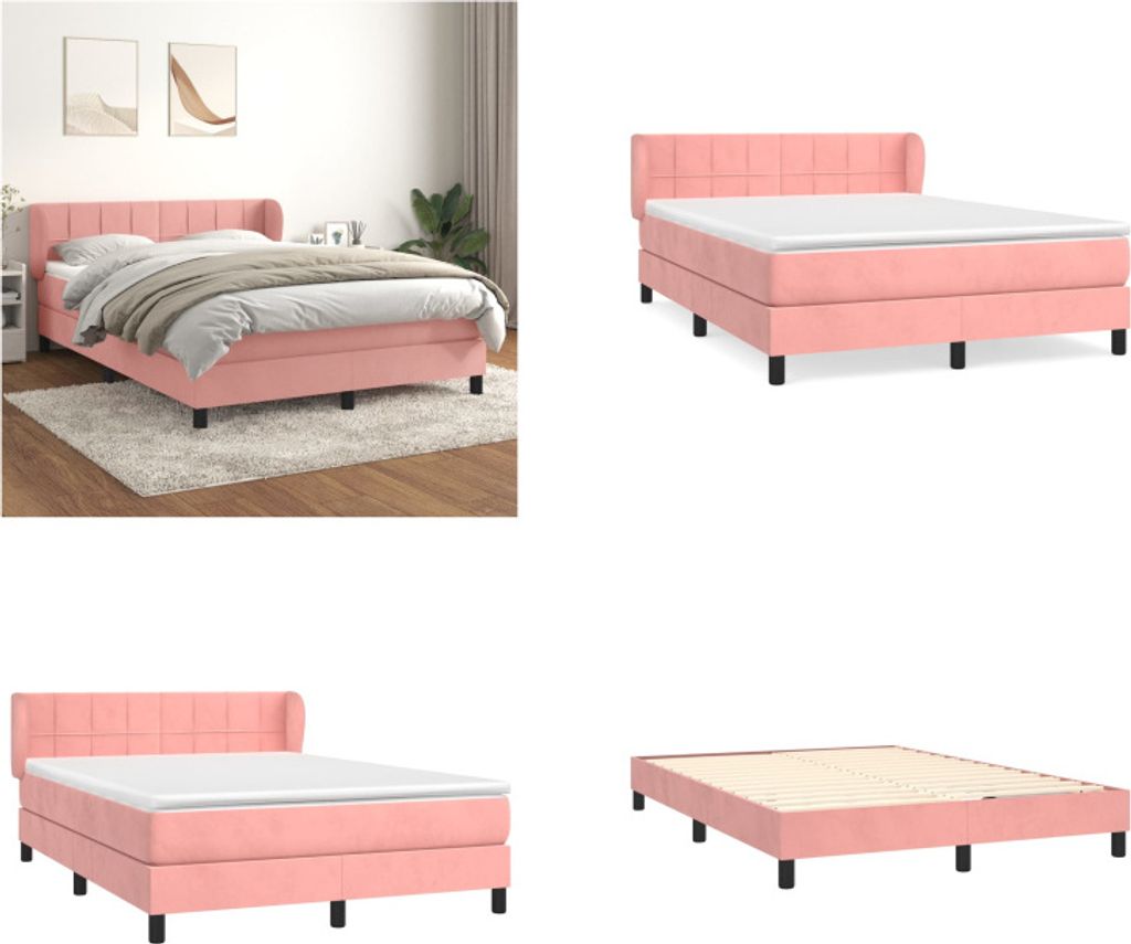 vidaXL Boxspringbett mit Matratze Rosa 140x200 cm Samt - Boxspringbett - Boxspringbetten - Bett - Schlafzimmermöbel