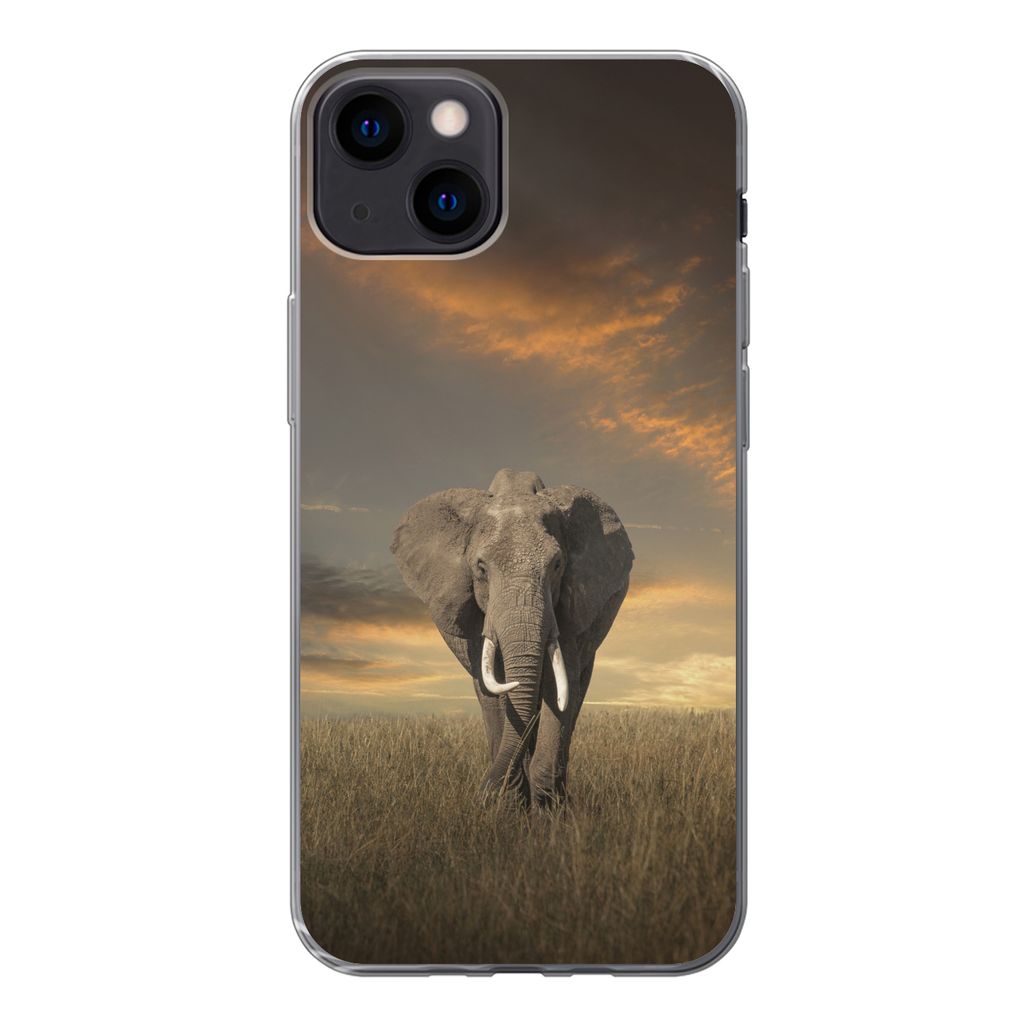 MuchoWow Handyhülle Schutzhülle Hülle für iPhone 13 Elefant - Tiere - Gras - Natur Silikon Softcase Handy Hülle - Karteninhaber