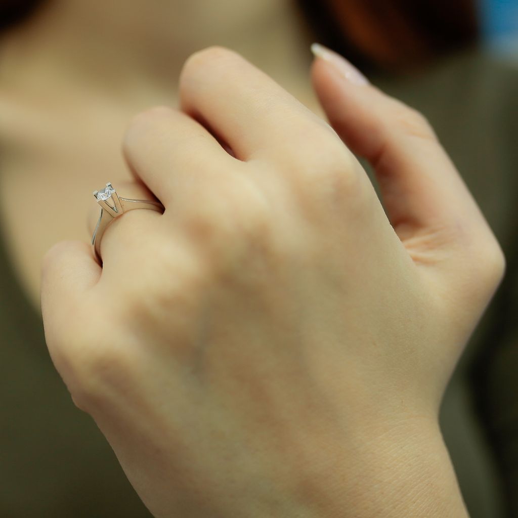 0,21 Carat Diamant Solitär Damenring 14 Karat Weißgold - 54 Produktbild 
