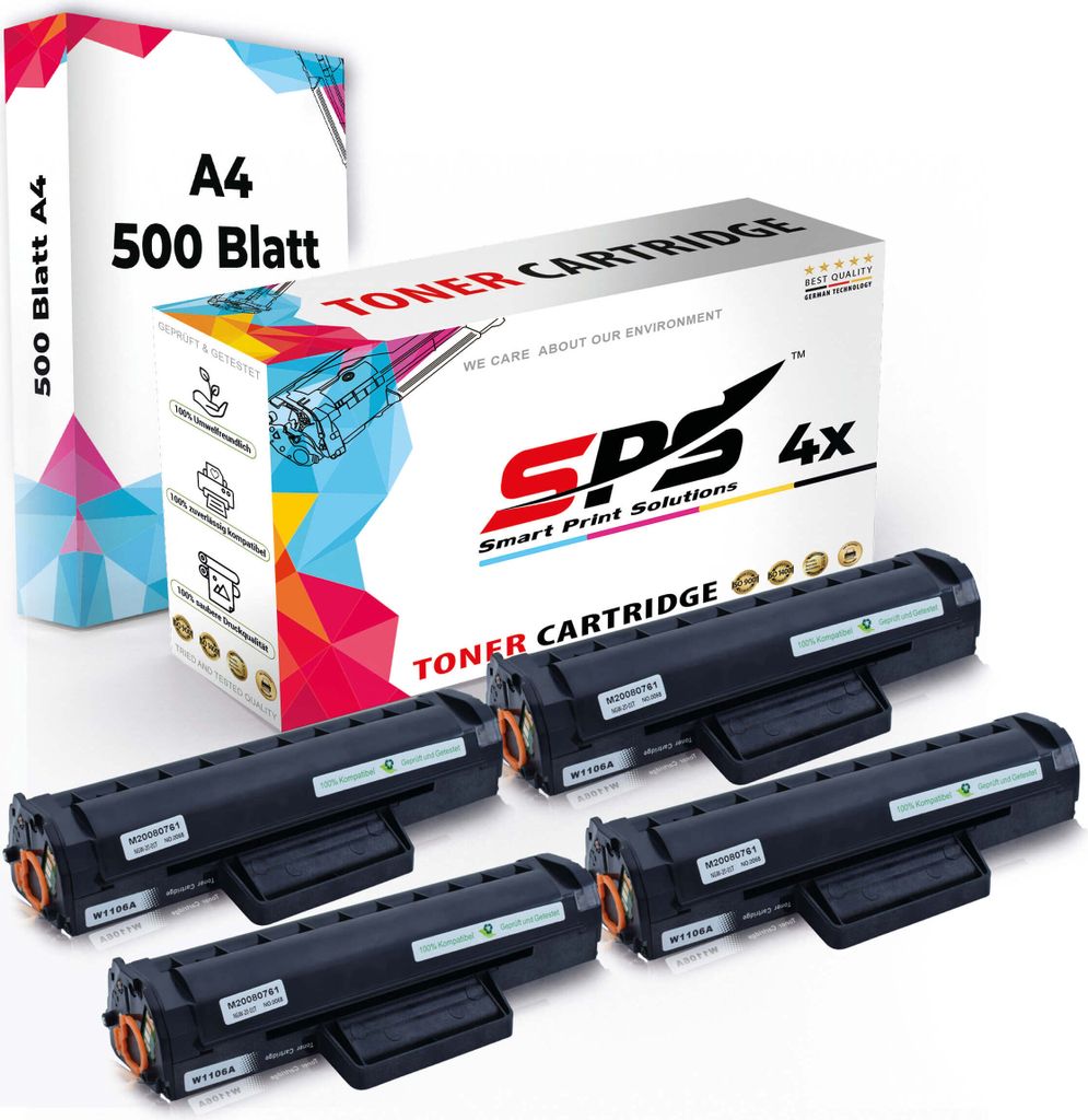 Druckerpapier A4 + 4x Multipack Set Kompatibel für HP Laser MFP 131 (W1106A/106A) Toner-Kartusche Schwarz 2XL 5000 Seiten