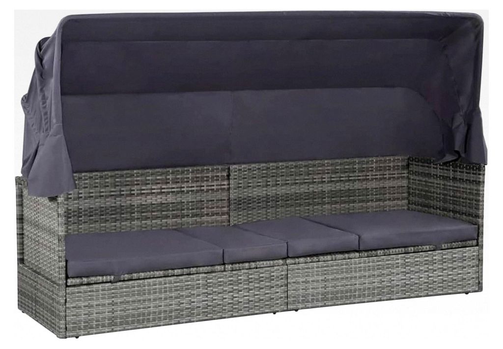 Gartenliege mit Sonnendach - PE Rattan & Stahlrahmen - Grau & Dunkelgrau - 205 x 62 x 124 cm - Entspannung am Pool