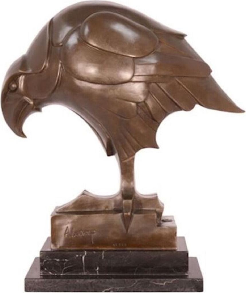 Casa Padrino Luxus Art Deco Bronze Skulptur Adler Bronzefarben / Schwarz 16,8 x 34,2 x H. 39,6 cm - Bronzefigur mit Marmorsockel - Deko Accessoires