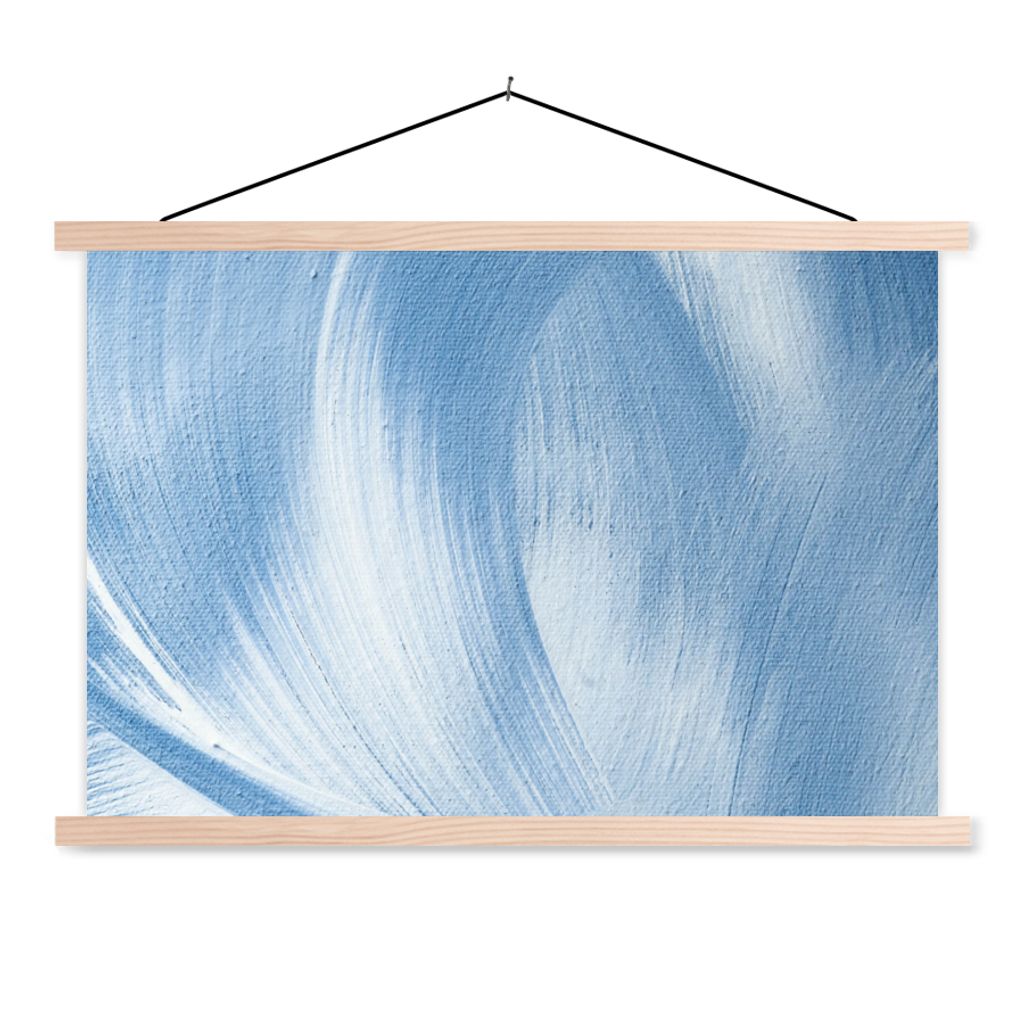 MuchoWow Textilposter Blau - Acrylfarbe - Gestaltung 60x40 cm mit holzfarbenen Rahmen - Bilder