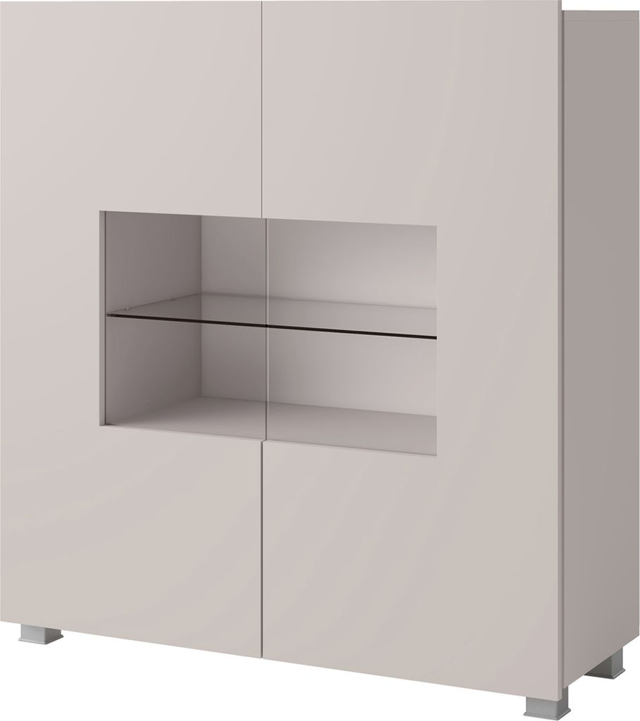Kommode CALABRINI C-02 mit 2 Türen Vitrine Sideboard 100 cm Vitrinenschrank Anrichte Highboard Grifflos Modern (Kaschmir)
