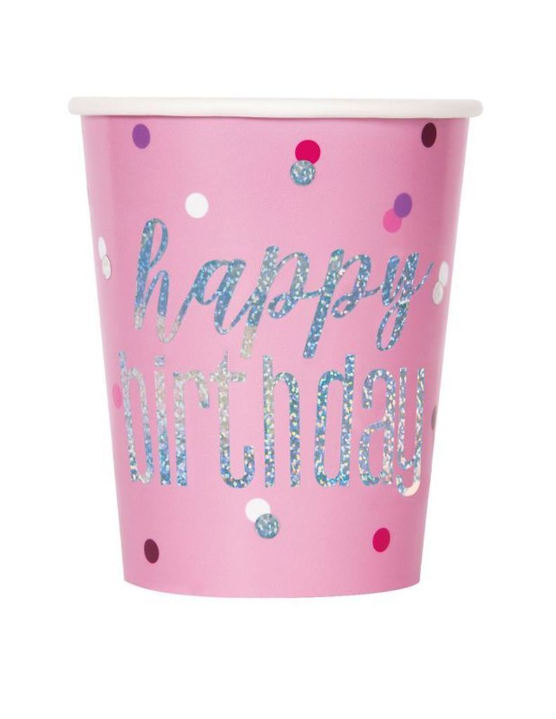 8 Pink Dots Birthday Pappbecher 266ml