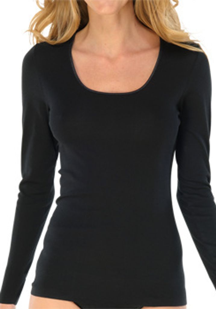 Schiesser Damen Spenzer Langarm Luxury Baumwolle Unterhemd, schwarz_200765, 46