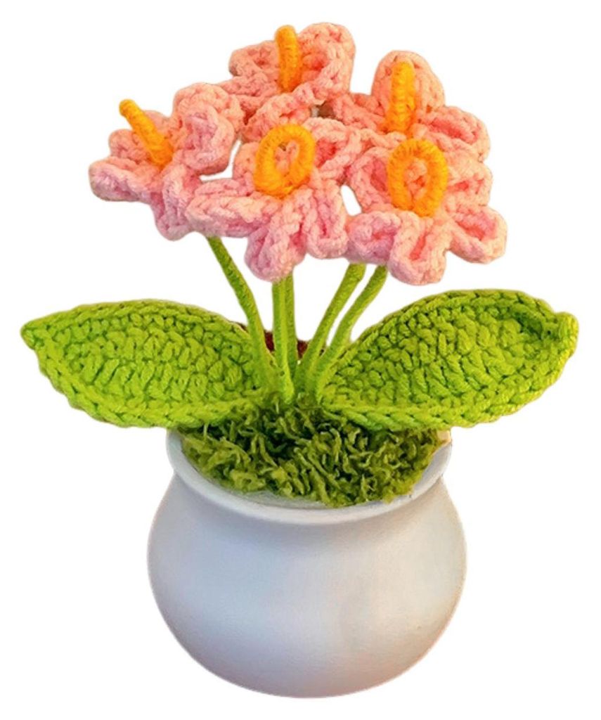 Handgehäkelte Blumen, handgefertigte Maiglöckchenpflanze, fertige gehäkelte Topfsonnenblume, künstliches Vergissmeinnicht als Dekoration für Z...