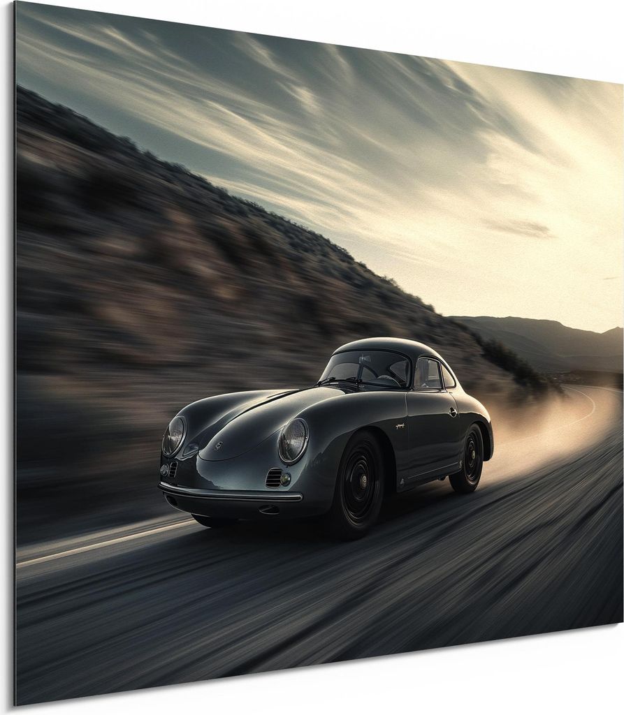 DEQORI Alu-Dibond Bild Weiß 80x60 cm 'Nostalgie in Bewegung' Wandbild Metall dünn Design