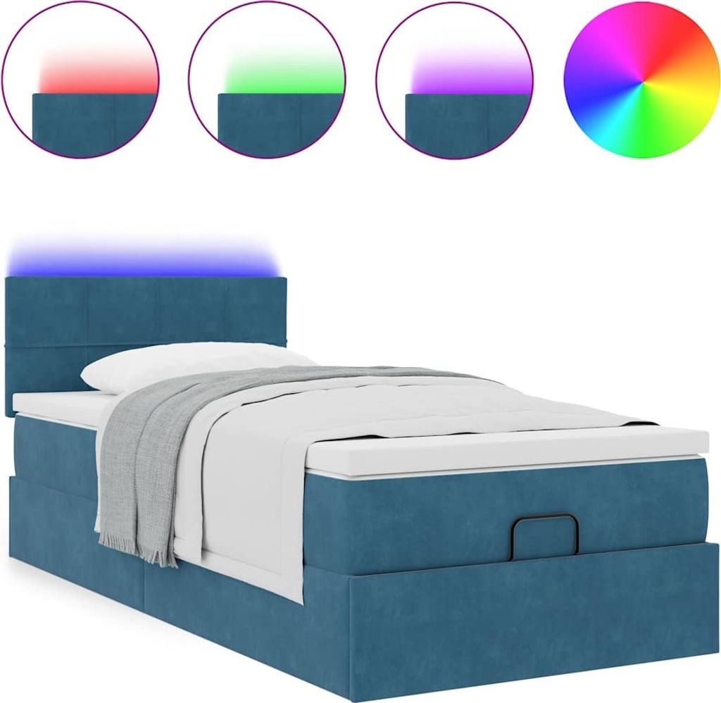 Ottomane Bett mit Matratze & LEDs Dunkelblau 80x200 cm Samt