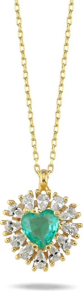 Bijou Femme : Collier en Argent, Pendentif Cœur Doré et Pierre Verte